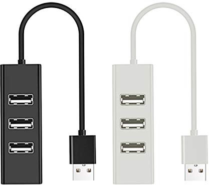 OUOU USB 2.0 4-Port Portable Hub (2 Pack) with Cable USB Hub Extender Extension Connector-Black and White