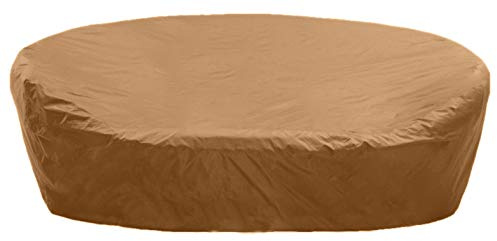 Kaufpirat Premium Abdeckplane Sonneninsel Rund Ø 190x85 cm Holzbank Gartenmöbel Gartentisch Hülle Abdeckung Haube Schutzhülle Abdeckhaube 900 D, 500 g/m², 6.000 mm Wasserbeständigkeit Kaffe Latte