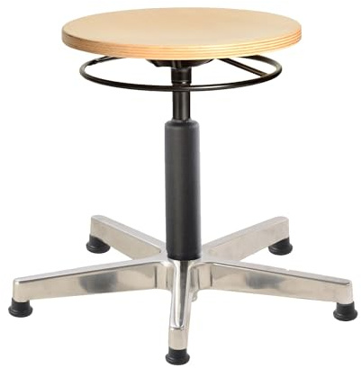 Prova Nova GmbH Werkstatt-, Stand- und Drehhocker 3546, abgedeckte Gasfedersäule, Sitzhöhe ca. 40-60 cm, Ringauslösung, Holz-Rundsitz, Bodengleiter