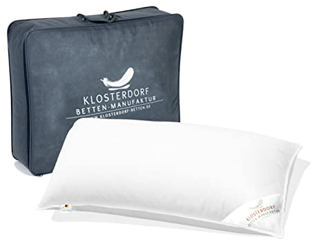 Klosterdorf Bettenmanufaktur Premium Dreikammer Kopfkissen ''funktionell'' - 40x80 cm - 600 Gramm - Handarbeit aus Deutschland - Gesund schlafen - Daunenkopfkissen Daunenkissen 3-Kammer Kissen