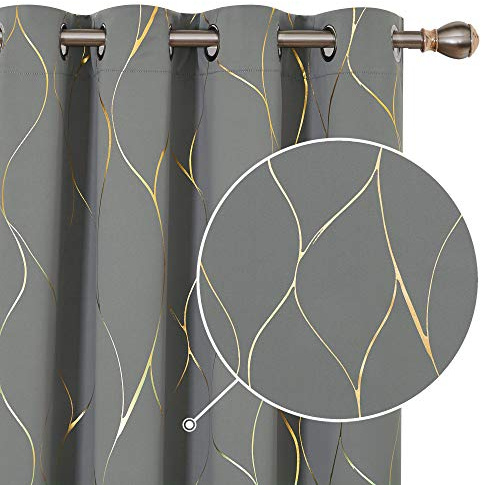 Deconovo Blickdichte Vorhänge Verdunkelungsgardinen mit Ösen Thermogardinen Schlafzimmer, 229x117 cm(HöhexBreite), Hellgrau, 2er Set
