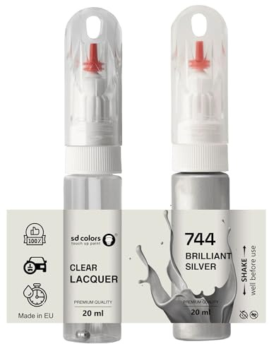 SD COLORS Glänzendes Silber 744 Lackstift 20 ML praktischer Pinsel zur Reparatur von Kratzern (Farbe + Lack)