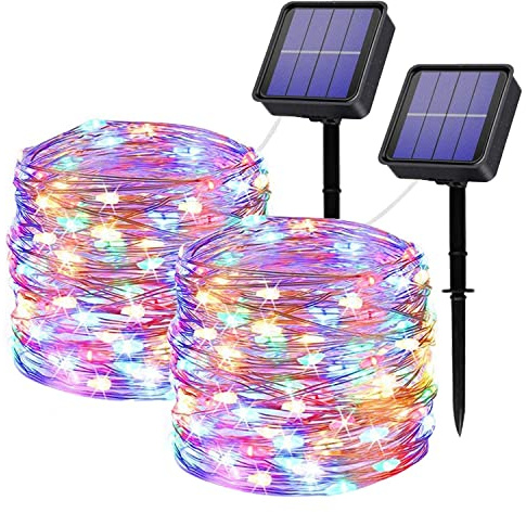 Oreunik Solar Lichterkette Aussen, 2×12M Total 240LED Wasserdicht Lichterkette Warmweiß Innen/Außen Dekoration Beleuchtung für Garten,Terrasse Hof,Bäume,Party,Festival,Hochzeit Deko (Bunt)