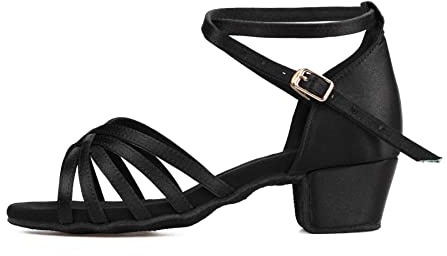 Zapatos de Baile Latín Calzado de Tacón Medio para Niña/Mujer Negro 34