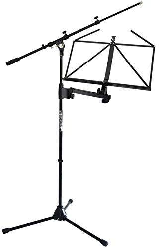 K&M 11505 Noten- und Konzepthalter anklemmbar + keepdrum Mikrofonständer MS106 bk mit Galgen