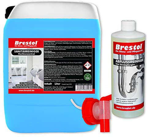 BADREINIGER POWER 5 Liter Konzentrat inkl. Auslaufhahn 51 mm + 1x 1000 ml ABFLUSSREINIGER Abflussfrei Rohrfrei Fliesenreiniger Sanitärreiniger