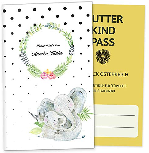 OLGS Mutter-Kind-Passhülle Österreich Mommy Love Dots, Personalisierte Schutzhülle mit Elefantenliebe Design, Ideal für Schwangerschaftsdokumente