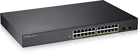 Zyxel Commutateur PoE Gigabit Ethernet 24 ports géré intelligemment, avec 24 x PoE+ @ 170 W, 2 x SFP, montage en rack, protection à vie limitée (GS1900 - 24HPV2)