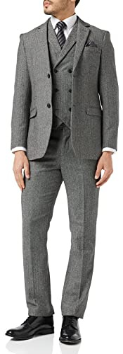 Mens Herringbone 3 Piece Suit Retro 1920s Grey Brown Tweed Classic Tailored Fit
