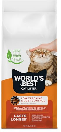 WORLD'S BEST CAT LITTER Low Tracking & Dust Control Multiple Cat Unscented 32-Pounds - Natural Ingredients, Quick Clumping, Flushable & Made in USA - Long-Lasting Odor Control & Easy Scooping