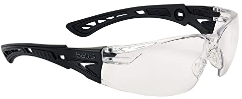 Bolle RUSH+ Small BSSI (Bolle Safety Standard Issue) Clear Lens Safety Glasses - Platinum hard coat & anti-fog coating - Bi-material PC+TPR matte black temples