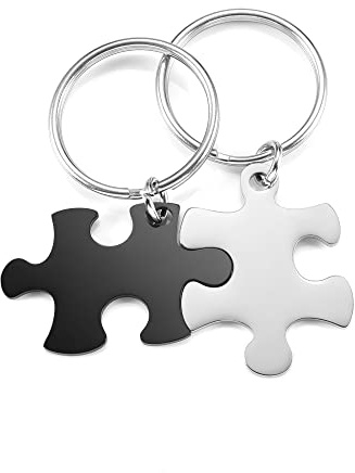 PiercingJak Puzzle Schlüsselanhänger Yin Yang Puzzleteile-Anhänger Liebe Freundschaft Schmuck Beziehungs Geschenke für Partner BFF Familie, Silber Schwarz Edelstahl