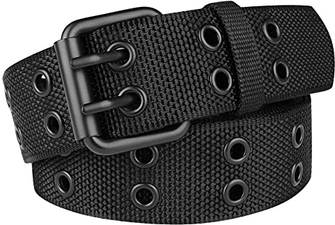Drizzte Nietengürtel Gürtel Übergröße 110-170cm Stoffgürtel Unisex Schwarz Gürtel Damen und Herren