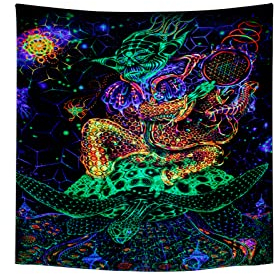 Roninkier Wandteppich Anime Psychedelic-Fluoreszierend Tapisserie - Schwarz UV Wandtücher Gothic Wandbehang Aesthetic Wanddekoration Abstrakte Kunst Wandtuch für Schlafzimmer,230x180cm