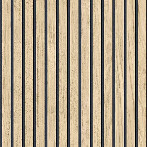Panacea Wood Slats Wallpaper Light Oak Black Realistic Striped Natural