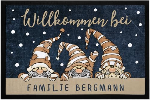 SpecialMe® Fußmatte Wichtel Willkommen mit Namen Weihnachten Zwerge Familie Wintermotive rutschfest & waschbar Schwarz 60x40cm