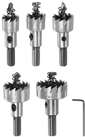 sourcing map 5pcs Scie Cloche HSS TrépanTrou Scie Trousses 16mm 18mm 20mm 25mm 32mm Haut Vitesse Acier Forets Trou Ouvreurs Coupeurs pour Inox Acier Aluminium Alliage Plastique