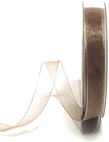 s.dekoda Schleifenband 50m x 15mm Hellbraun - Taupe Organza Chiffon Geschenkband Organzaband [1350-261]