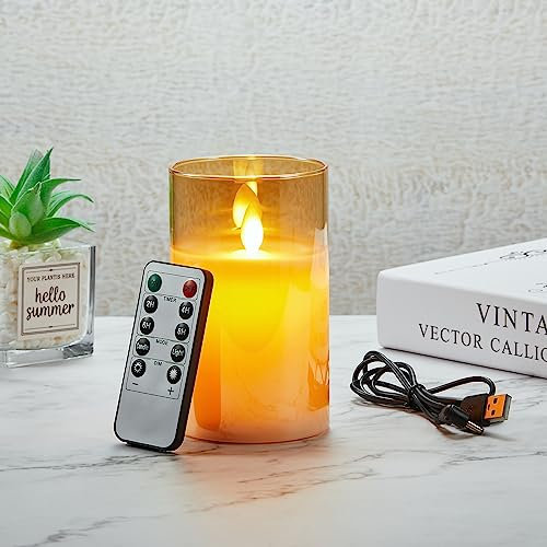 Koelaa Candele Ricaricabili, Candele LED, Candela in Vetro Oro Senza Fiamma, Candele LED Fiamma Oscillante, Candele Telecomandate, Candele Ricaricabili con Timer, Candela per Natale-7.5 * 12.5cm