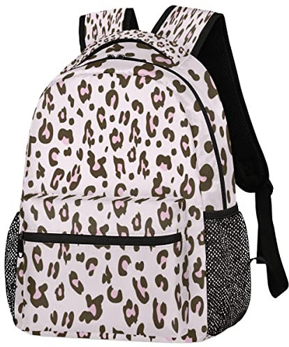 Mochila con estampado de leopardo rosa, mochila con estampado de piel de animal, bolsa de hombro, casual, viajes, laptop, mochila de día, Rosado (Leopard print), 11.4(L) X 8(W) X 16(H) inch, Classic