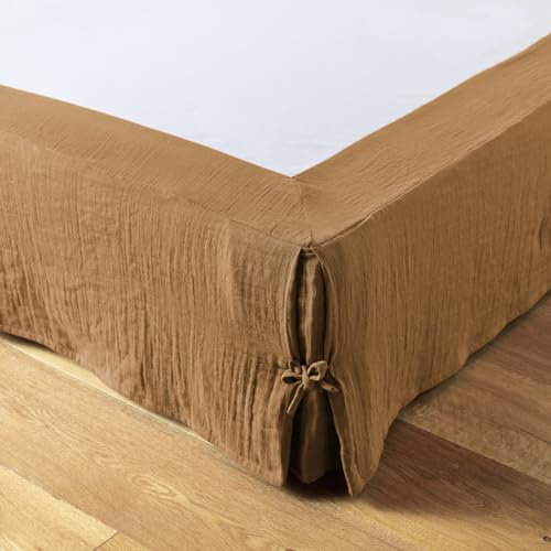AltoBuy OUREA - Cache-Sommier à Nouettes 160x200cm Gaze de Coton Camel