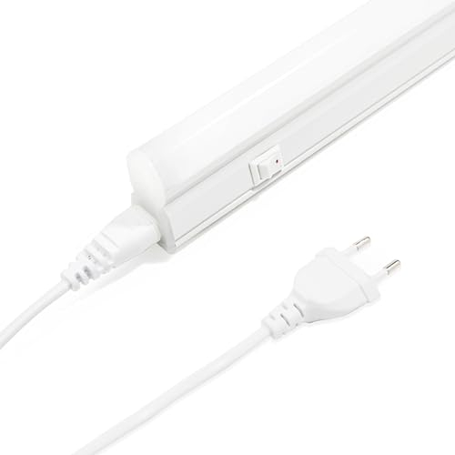 Qsmile Réglette LED 30 cm, 1 Pièce T5 4W 570lm 4000K, Extensible LED Lumière, Lumière de Cuisine Avec Interrupteur Et Prise Euro, Bandeau Pour Cuisine, Salon, Chambre À Coucher