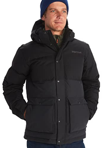 Marmot - Homme Fordham Jacket, Veste en duvet chaude, manteau d'hiver à capuche, parka en duvet coupe-vent, doudoune légère, Black, M