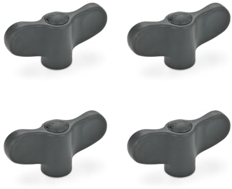 Ganter Normelemente | Flügelmutter GN 634-48-M6-E-DSG | 4 Stück | Flügelgriff | schwarz Kunststoff | Schraube Stahl M6