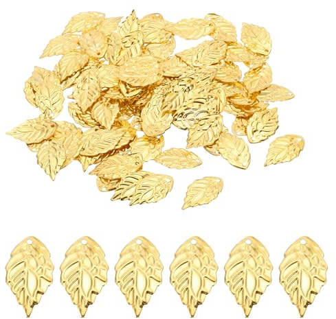 PATIKIL Pendenti a Foglia, 100pz Perline Foglie Albero Metallo Maglia con Ciondolo Foglie Sfuse per Creazione Gioielli Braccialetti Collane Stile 2, ORO