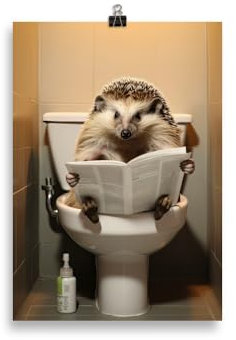 Generisch Tiere auf dem Klo - Igel Toiletten-Bild, Klo-Poster, Deko fürs Badezimmer oder Gäste-WC, Lustig, Ungerahmt