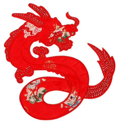 COHEALI Jahr Des Drachen-sternzeichen-stoffaufklebers Handwerkliche Applikation Diy Kleidung Versorgung Flecken Applikation Zum Nähen Von Diy-kleidung Aufnäher Rot Patch Liebhaber Gestickt