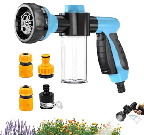 Schlauch Schaumsprüher Gartenschlauch Schaumsprüher Autowäsche Schaumsprüher Gartenschlauch Schaumdüse Sprüher mit Spenderflasche, Schlauch Rohr Spray Guun Hochdruck, 8 Wege Spray