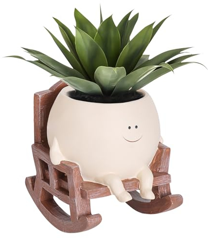 Recitem Blumentopf mit Smily-Gesicht, Schaukelstuhl Blumentopf, Schaukel Gesicht Pflanztopf Topfkopf Pflanzgefäß, Niedliche Gesicht Sukkulenten Pflanztopf Damen Blumentöpfe Balkon Deko Gartendeko (A)