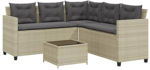 vidaXL Trädgårdssoffa med bord och dynor L-formad ljusgrå konstrotting, utesoffa, trädgårdsmöbler, pallsoffa, trädgårdssittplatser, utemöbler