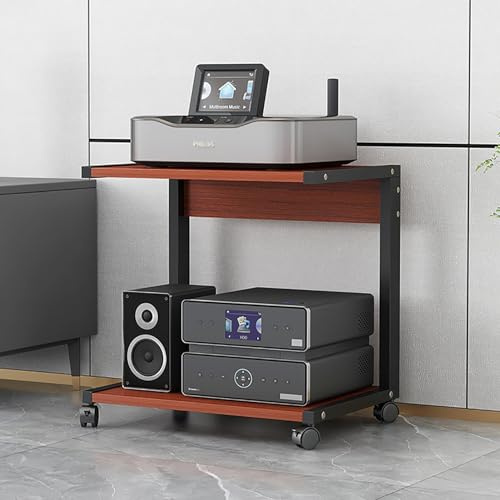 DONGYUE 2-Tier AV Media Stand CD Player Stand HiFi Racks Wooden Corner Shelf，Rolling Stereo Components Shelving for Living Room/Home/Office，3 Colors (Color : B)
