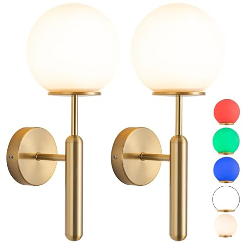 Peskoe 2 Stück Wandleuchte kabellos Innen Akku,Glas Wandlampe aufladbar mit fernbedienung Ohne Stromanschluss Kabellose Batteriebetrieben Wandlicht Für Schlafzimmer Wohnzimmer Apartment(Farbe: Gold)