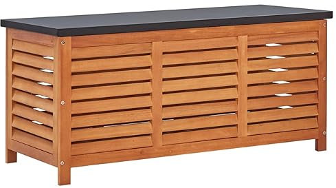ShCuShan Trädgårdskista 117 x 50 x 55 cm i massiv eukalyptus, förvaringsbänk i granträ, utomhuskista med halkfria fötter