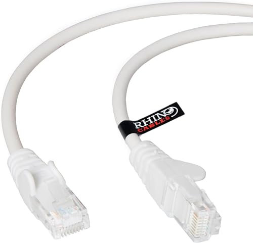 rhinocables CAT 5e High-Speed Ethernet Cable - Reliable LAN Network RJ45 Cable for Fast Internet & Data Transfer | Durable WiFi Broadband Cable for Gaming & Streaming, (15m, White, Pack of 7)