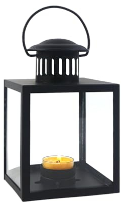 Black Lanterns Decorative Indoor,Hanging Wedding Hurricane Lantern with Clear Glass Farmhouse Candle Holder for Living Room Front Porch Table Mantle Garden Wall Decorations