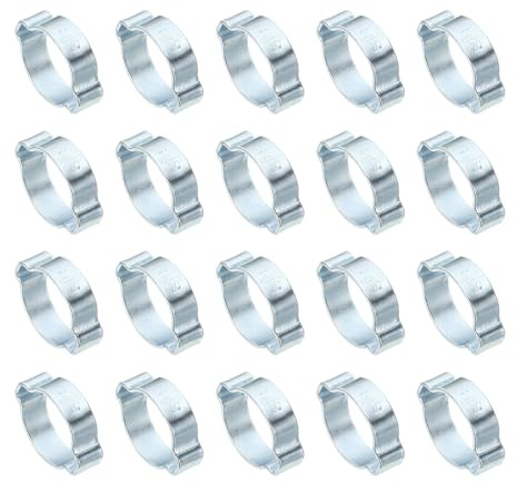 PATIKIL 20 Pcs 20-23mm Collier de Serrage à Double Oreille, Anneaux de Sertissage de Clip Torique en Acier Galvanisé pour Connexions de Raccords Tubes Essence Carburant, Ton Argenté