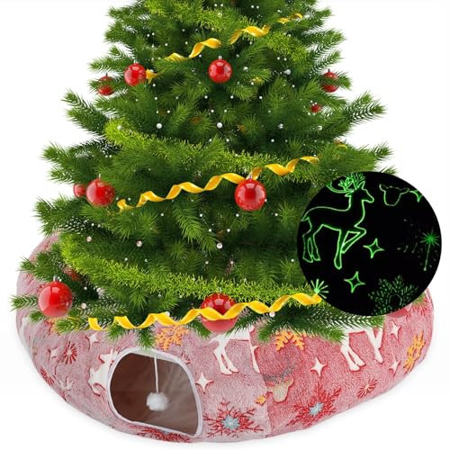 Yeyeplum Katzentunnelbett unter dem Weihnachtsbaum, 91 cm, Weihnachten, Katzenhöhle, Donut-Tunnel, rund, für Innen, Katzen, Spielplatz, Spielzeug für festliches Kätzchen, Welpen, Kaninchen, Frettchen