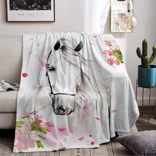 LLTTEER Pferd Kuscheldecke Flanell Decke,Kinderdecke 3D Pferd Flauschige Plüsch Decke,Wohndecke Fleecedecke TV Decken für Bett Sofa (Horse 01, 130 x 150 cm)
