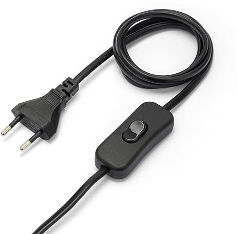 Cable alargador con Interruptor, 100+50cm, H03VVH2-F 2x0,75, Color Negro