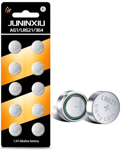 JUNINXIU AG1 Battery 1.5v Premium Alkaline Button Cell Watch Batteries 【5-Year Shelf Life】(10Count)