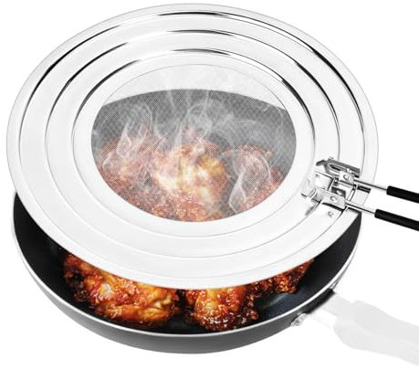 Tapa Sarten Antisalpicaduras, 30cm Antisalpicaduras Cocina Con Mango Plegable, Tapa Sarten Antisalpicaduras Malla,Versátil Protector De Grasa Para Sartén Cocinar y Freír, Evita Salpicaduras De Grasa