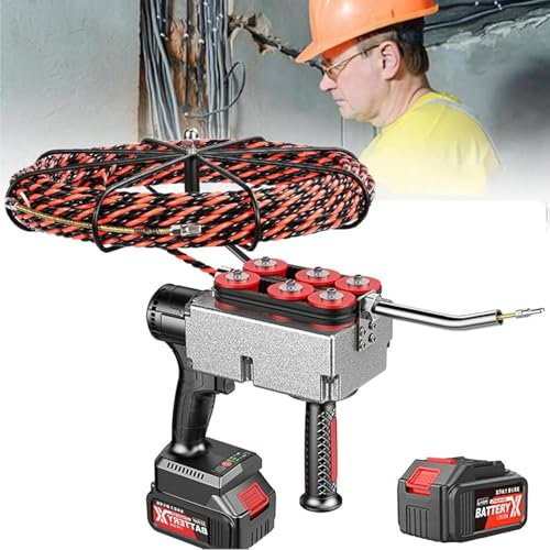 FJYAWEN Elektriker Ziehen Dark Wire Rohr Threader Automatische Threading Maschine Dark Wire Tragbare Elektrische Ziehen Werkzeug Lithium-Gewindeschneiden,1Battery-37500mah