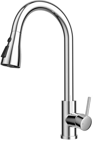 WLTEDRGO Wasserhahn Küche Ausziehbar, Hochdruck Küchenarmatur mit Brause, Armatur Küche mit 3 Strahlarten, 360° drehbar Mischbatterie Küche Spültischarmatur, Edelstahl Poliertes Chrom