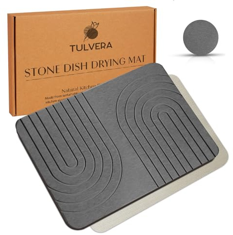 Stone Dish Drying Mat for Kitchen Counter – Diatomaceous Earth Drying Mat | Fast-Absorbing, Minimalist Design, Durable Diatomite | Non-Slip, Heat Resistant, Easy-to-Clean | USA Brand | 15.7”x11.8”