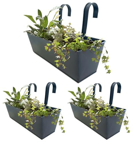 Ringhiera in metallo per recinzioni – Fioriera sospesa, vasi da giardino per esterni | Piantatrice rettangolare per balconi in ferro con ganci regolabili, supporto per piante per ringhiere e paesaggi
