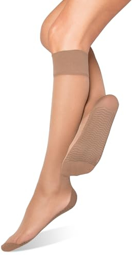 alber's SALUS - Pack de 5 Medias Elegantes Mujer, hasta la Rodilla, Transparentes 20 DEN, Borde Ancho y Cómodo, con plantilla de masaje | Talla Única (36-41) | Natural